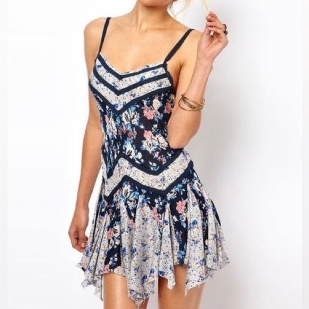 Free People In & Out Blue Floral Mini Dress